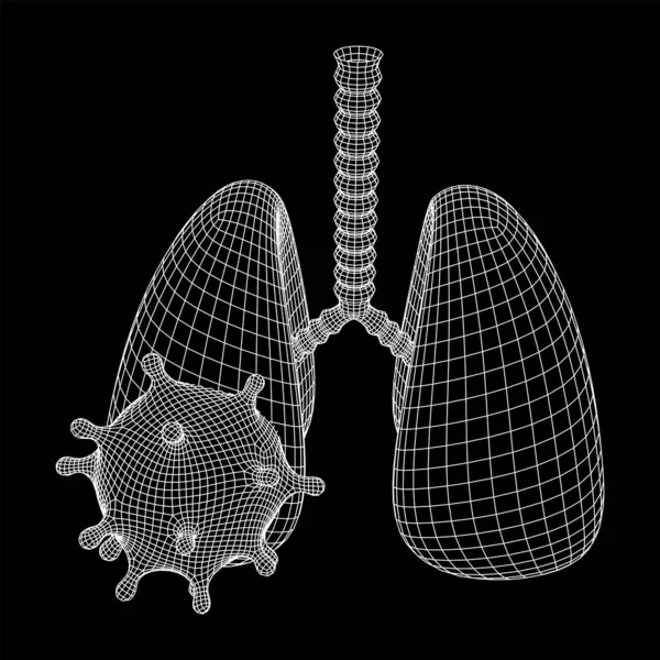 Virus Corona con concepto de estructura de alambre de pulmones — Archivo Imágenes Vectoriales