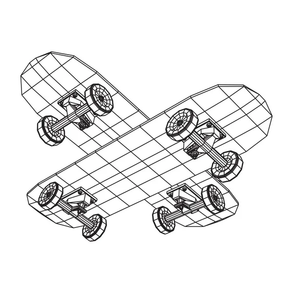 Prancha de longboard de skate wireframe —  Vetores de Stock