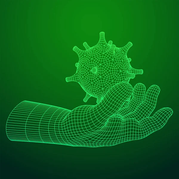 Human Arm Hand met Corona Virus virion van Coronavirus — Stockvector