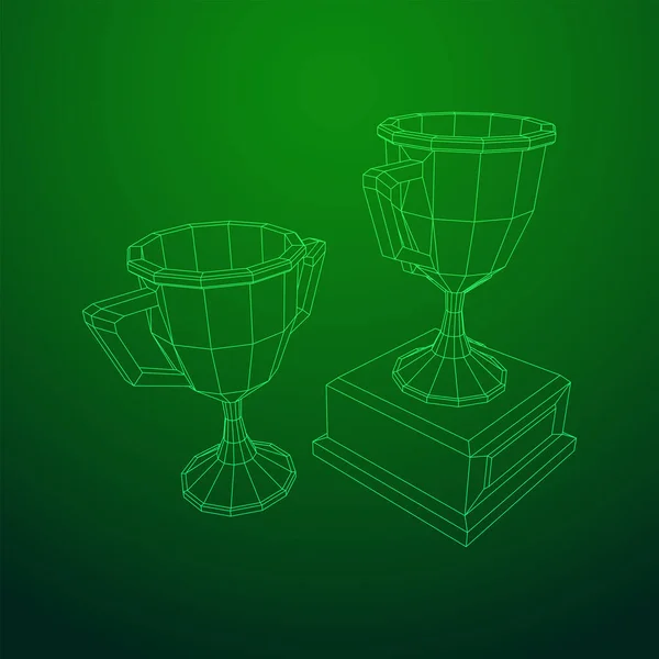 Copa de trofeos ganadora. Ilustración de vectores Wireframe — Archivo Imágenes Vectoriales