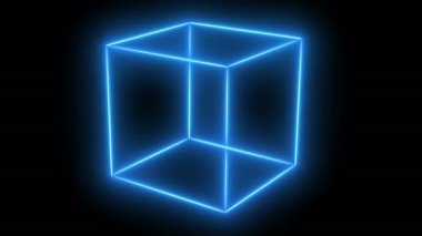 Uzayda şeffaf neon küp. 3d arkaplan