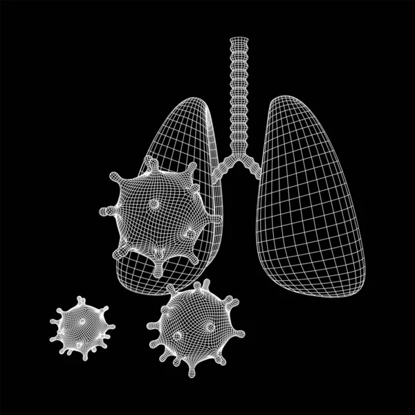 Virus Corona con concepto de estructura de alambre de pulmones — Vector de stock