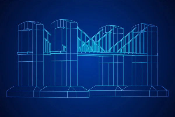 ブリッジ接続構造ワイヤフレーム — ストックベクタ