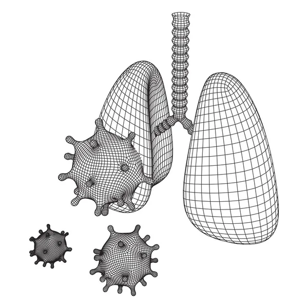 肺ワイヤーフレームの概念を持つコロナウイルス — ストックベクタ