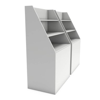 Karton perakende raflar rafı.