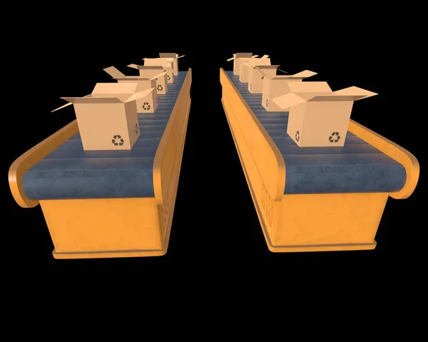 Конвейерная лента с открытыми коробками — стоковое фото