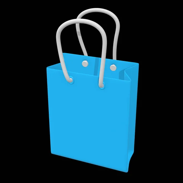 Blue Shopping Sale Blank Bag Render Black Background — Stock Photo, Image