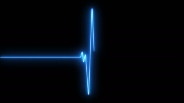 Neon Herzschlag flach. Pulsspur blaue Linie — Stockvideo