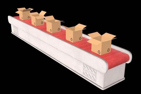 Sección de cinta transportadora con cajas abiertas — Foto de Stock