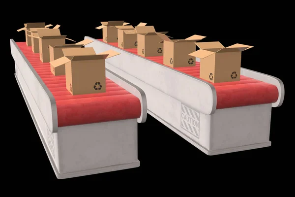 Section de bande transporteuse avec boîtes ouvertes — Photo