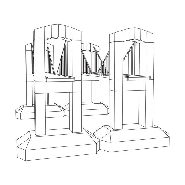 다리 연결 구조 와이어 프레임 — 스톡 벡터