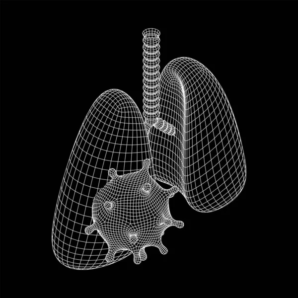 Virus Corona con concepto de estructura de alambre de pulmones — Archivo Imágenes Vectoriales