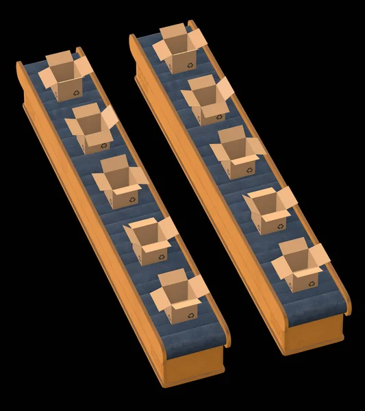 Sección de cinta transportadora con cajas abiertas —  Fotos de Stock