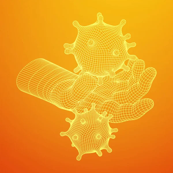 Human Arm Hand met Corona Virus virion van Coronavirus — Stockvector