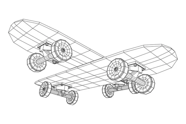 Pennyboard Skate Longboard Eco Transporte Urbano Alternativo Wireframe Baixo Poli — Vetor de Stock