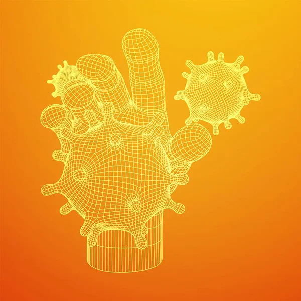 Χέρι ανθρώπινο χέρι με τον ιό Corona virion του Coronavirus — Διανυσματικό Αρχείο