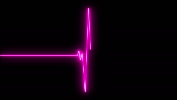 Neon szívverés egyenes vonalban. Impulzus nyomvonal lila vonal — Stock videók