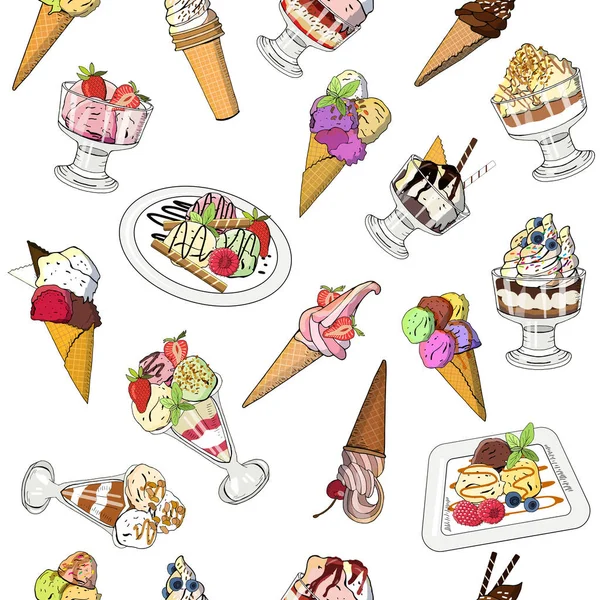 Seamless pattern with various ice creams — Stock Vector