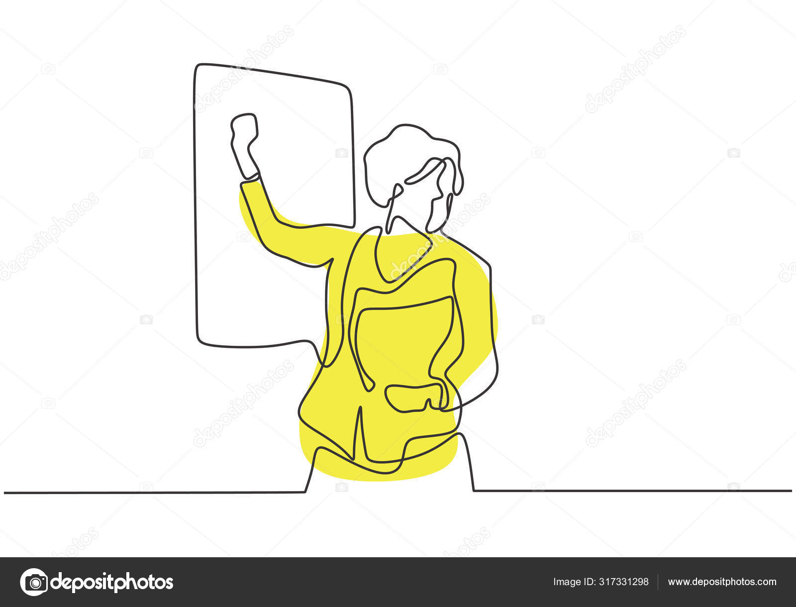 Continuous one line drawing of teacher explain and presenting on class. Woman writing on the
