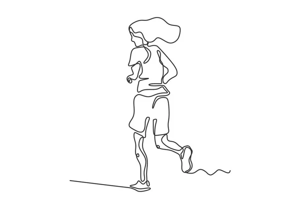 Desenho contínuo de uma linha de mulher que corre no esporte. minimalismo vetorial lineart preto e branco . — Vetor de Stock