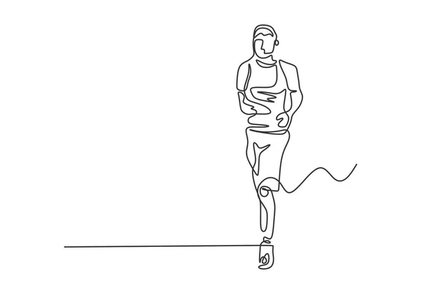 Dessin continu d'une ligne de l'homme courant pendant la compétition sportive. Concept de la personne courir pour rendre son corps sain . — Image vectorielle