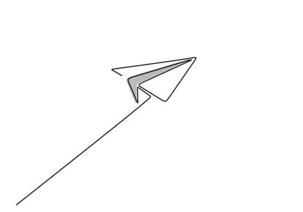 One line drawing of paper airplane. Concept of plane flying symbol of creativity and freedom. — Stock Vector