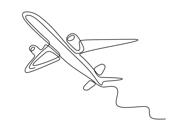 Continu een lijn tekening van vliegtuig minimalisme met de hand getekend schets lineart ontwerp. Vector transport en reizen thema. — Stockvector
