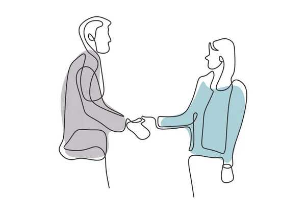 Dessin en ligne continue de gens d'affaires serrant la main d'un accord mutuel — Image vectorielle