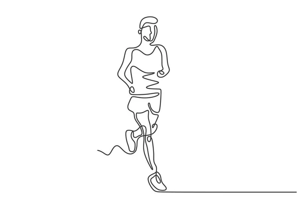 Dibujo continuo de una línea del hombre corriendo sobre el tema del deporte. Corredor de maratón vectorial . — Vector de stock