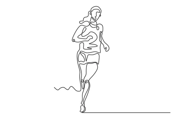 Dibujo continuo de una línea de mujer corriendo en el diseño del tema del deporte, concepto de minimalismo de ilustración vectorial de niña haciendo ejercicio . — Archivo Imágenes Vectoriales