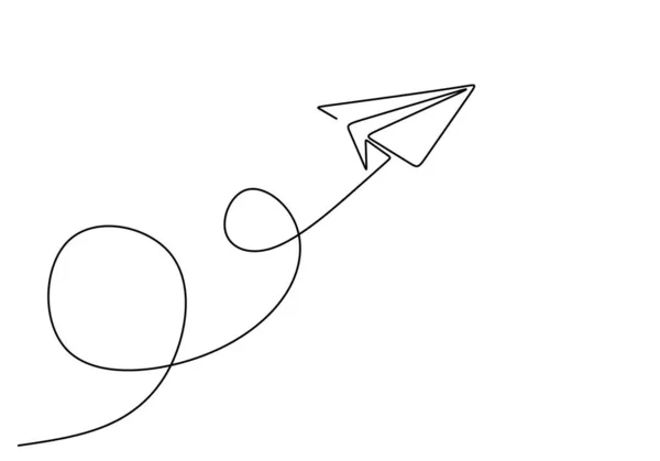 Dibujo continuo de línea de avión de papel. Concepto de avión volador símbolo de creatividad y libertad . — Vector de stock