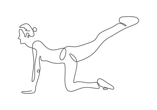 女性フィットネスヨガのコンセプトベクトル健康イラストの連続線画。片手で直線的なシンプルデザインを描く. — ストックベクタ