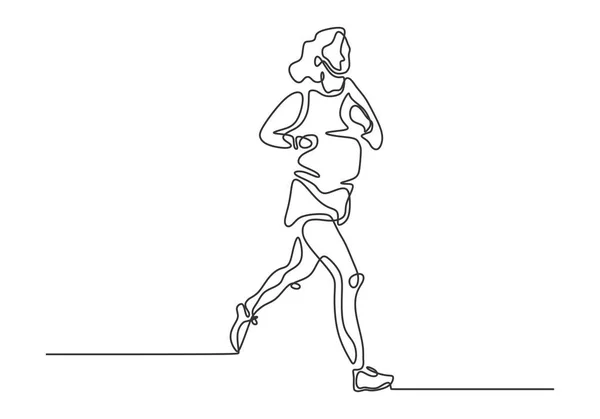 Dibujo continuo de una línea de niña corriendo en deporte tema diseño vector ilustración . — Vector de stock