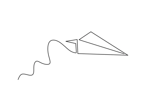 Ciągły jednoliniowy rysunek papierowego samolotu. Koncepcja samolotu latającego symbolem kreatywności i wolności. — Wektor stockowy