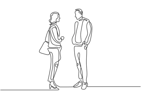 仕事の話をしているビジネスマンや実業家の継続的な一本の線画 — ストックベクタ