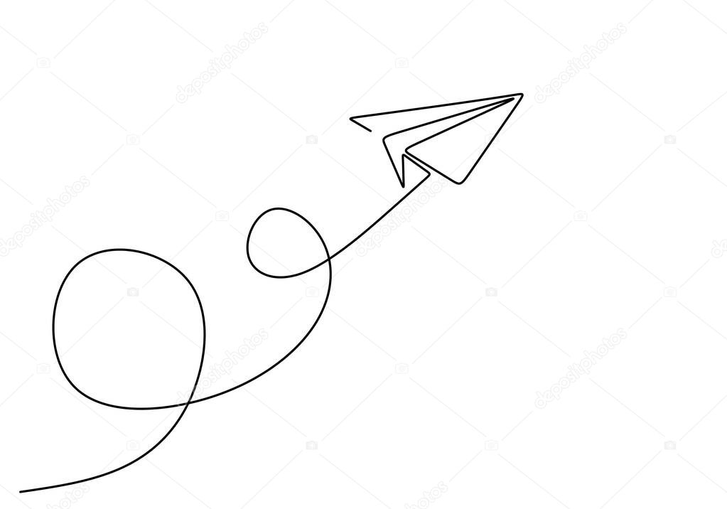 Continuous line drawing of paper airplane. Concept of plane flying symbol of creativity and freedom.