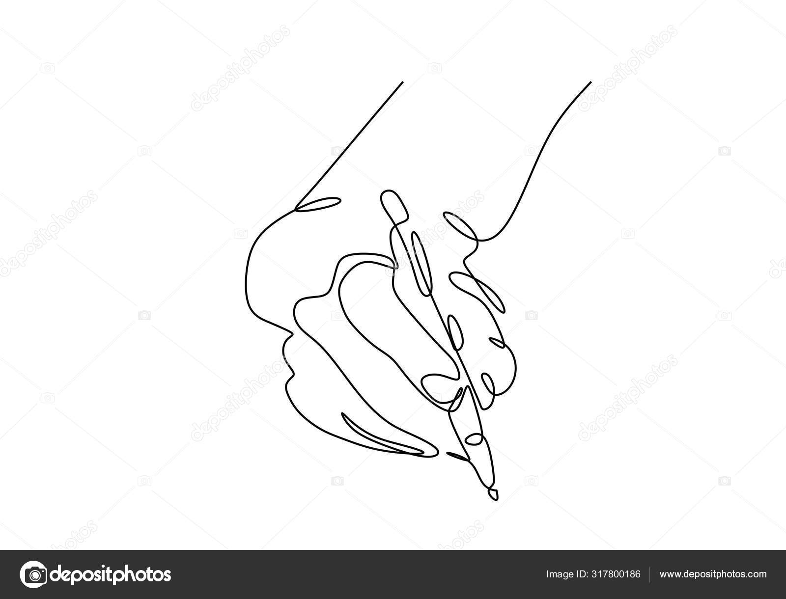 desenho de linha única contínua de escrita rápida de gesto de mão