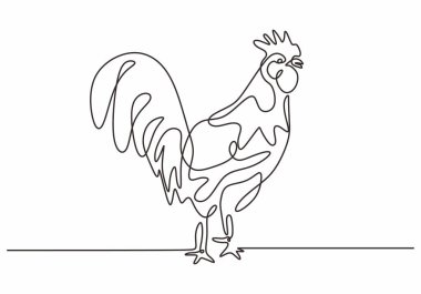 Horoz bir çizgili vektör. Horoz hayvan gösteriminin minimalizm tasarımı. Elle çizilmiş tavuk tasarımı dövme veya poster için iyidir..