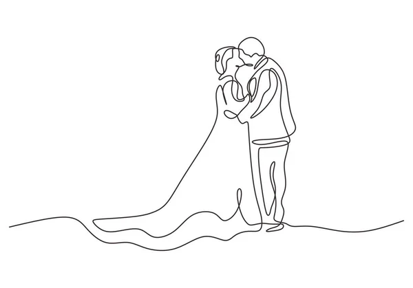 Continuous One Line Drawing Happy Couple Marriage Man Woman Wearing — Stock Vector