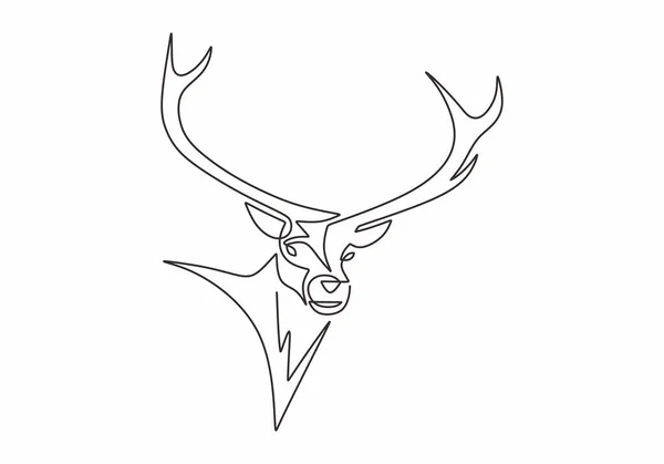 鹿头或驯鹿头连续划一条线 画出在白色背景上孤立的简约设计矢量 可编辑笔划线性简约风格 — 图库矢量图片