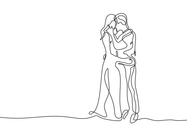 Dibujo Continuo Una Línea Vector Besos Pareja Personas Románticas Minimalismo — Archivo Imágenes Vectoriales