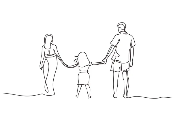 Dibujo Continuo Una Línea Familia Feliz Concepto Padre Madre Hija — Vector de stock
