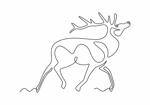 Una Linea Design Silhouette Cervo Renna Animale Inverno Disegnato Mano — Vettoriale Stock