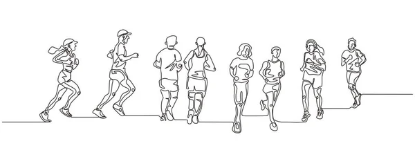 Безперервне Малювання Однієї Лінії Людей Біжать Концепція Спортивної Теми — стоковий вектор