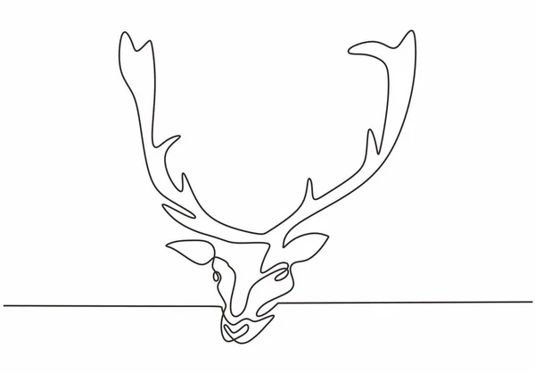 驯鹿头矢量的连续直线绘制 冬季动物吉祥物手绘草图简约设计 单一线性简约风格 — 图库矢量图片