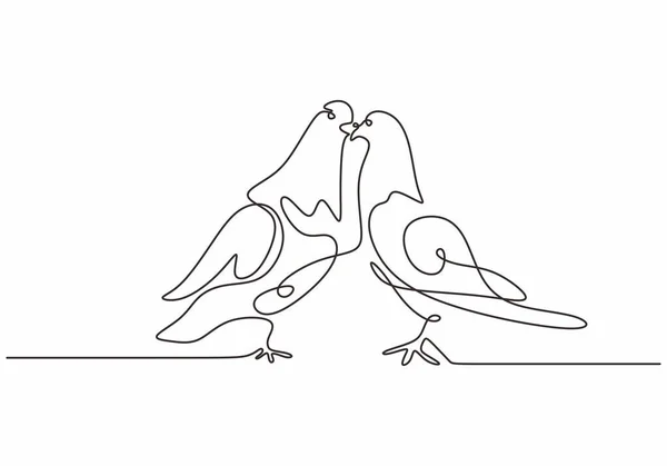 Dove Birds Couple Continuous One Line Drawing Minimalism Animal Sketch — Stock Vector