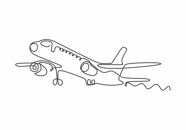 Flugzeug Eine Linie Zeichnung Minimalismus Design Vektor Illustration Kontinuierliche Einzelne — Stockvektor