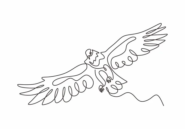 连续画一条线的鹰或鹰鸟矢量 图例简约的鸟在天空中飞翔 自由的概念动物手绘草图设计 简洁的风格 — 图库矢量图片
