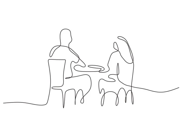 Terus Menerus Menggambar Pasangan Romantis Makan Malam Dengan Meja Makanan - Stok Vektor