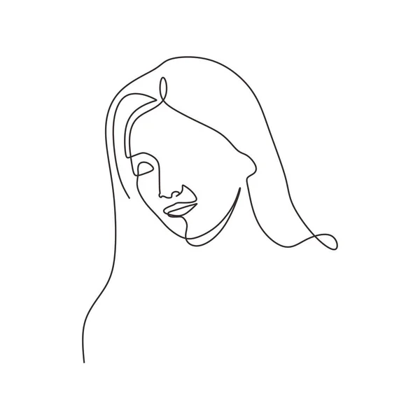 Kontinuerlig Linje Ritning Porträtt Kvinna Ansikte Minimalism Design — Stock vektor